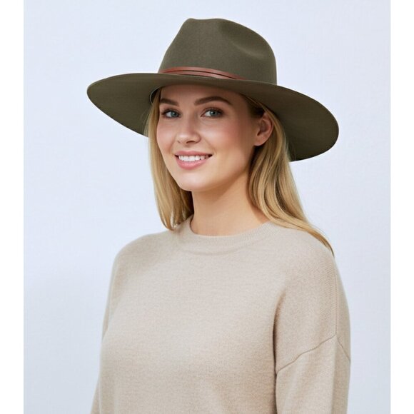 Brixton Accessories - Brixton Jo Felted Wool Wide Brim Western Rancher Hat Green Brown Women L
